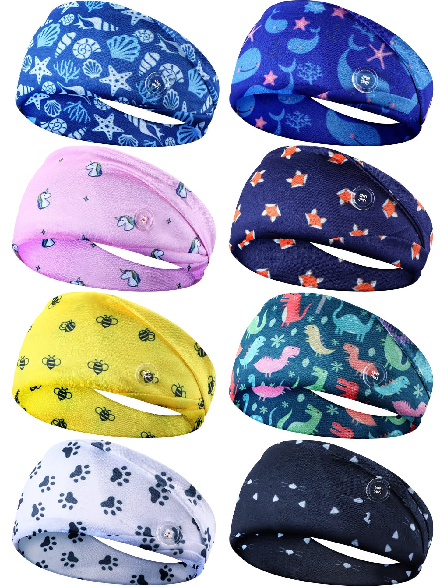 8 Pieces Nursing Headbands with Buttons for Nurses Doctors Women Face Covering Ear Protection Holder Non Slip Elastic Hair Bands Wide Head Wraps for Spa Yoga Sports Workout (Classic Patterns)