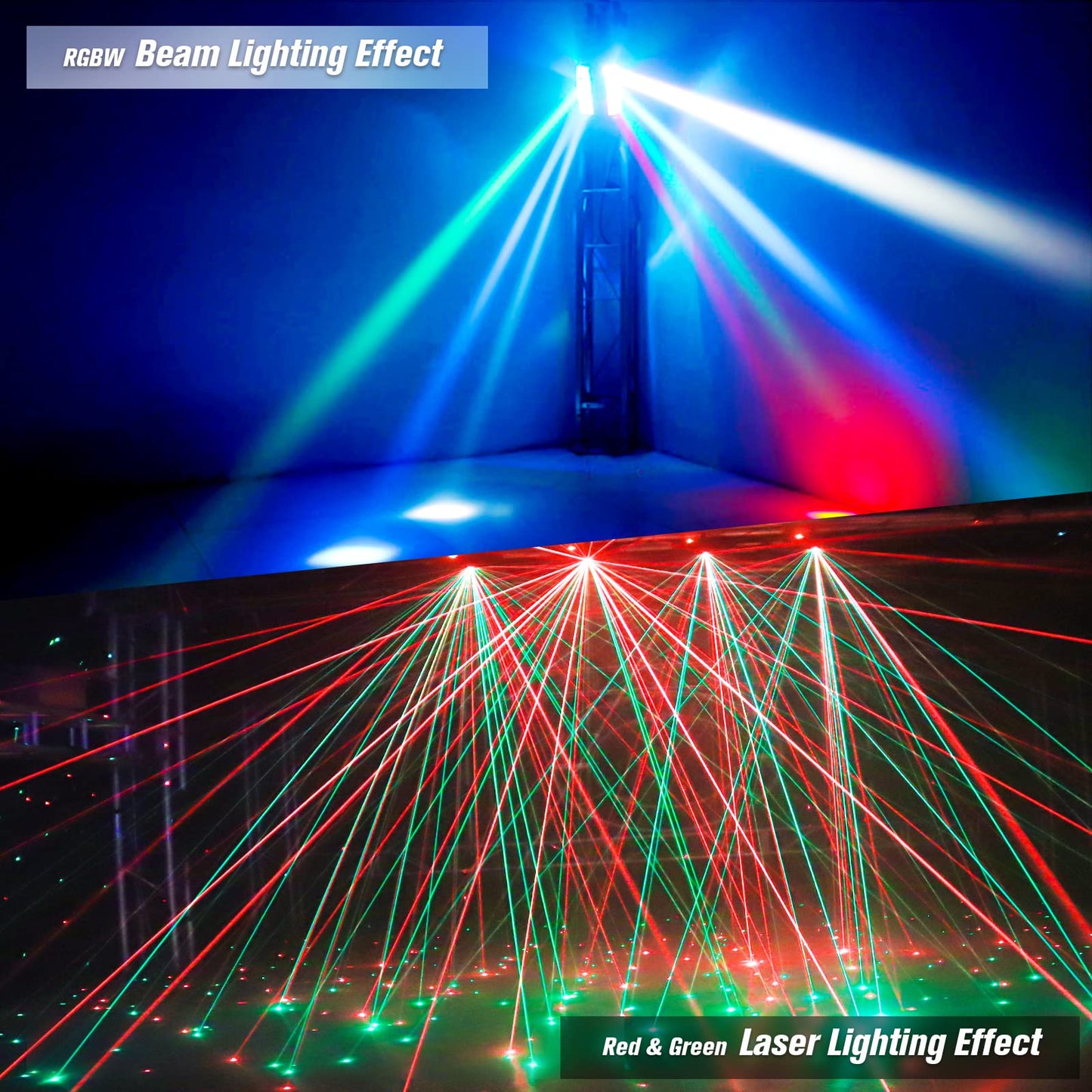 U`King Spider Moving Head Light 8x10W RGBW LEDs Beam DJ Lights and 2 Pixel Light & Laser Lights, Sound Activated/DMX-512 Control Party Disco Wedding Live Stage Lighting, 3 in 1 New Version