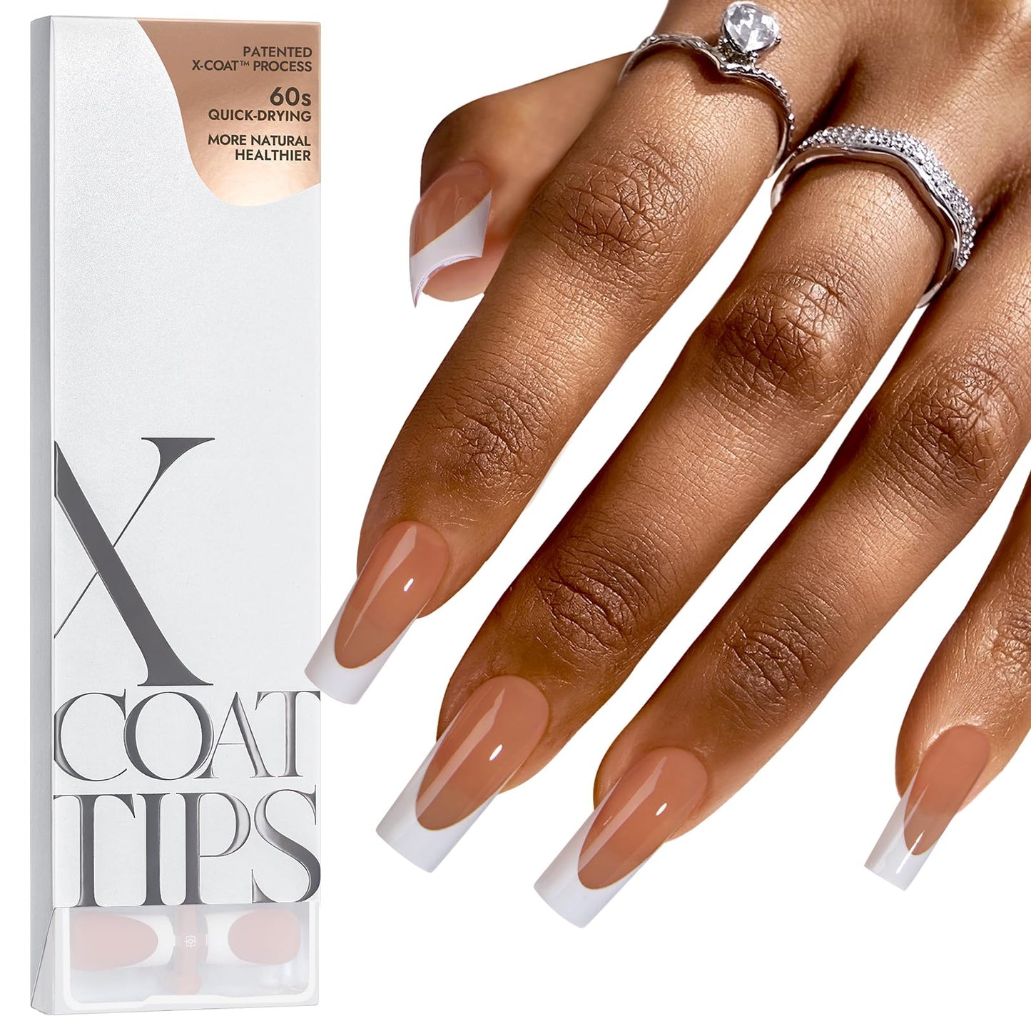 BTArtboxnails XCOATTIPS Deep French Tip Nails - Modern French Tip Press on Nails, 150 Pcs Brown Long Square Soft Gel Nail Tips, Soak Off Acrylic Fake Nails for Gift Home DIY