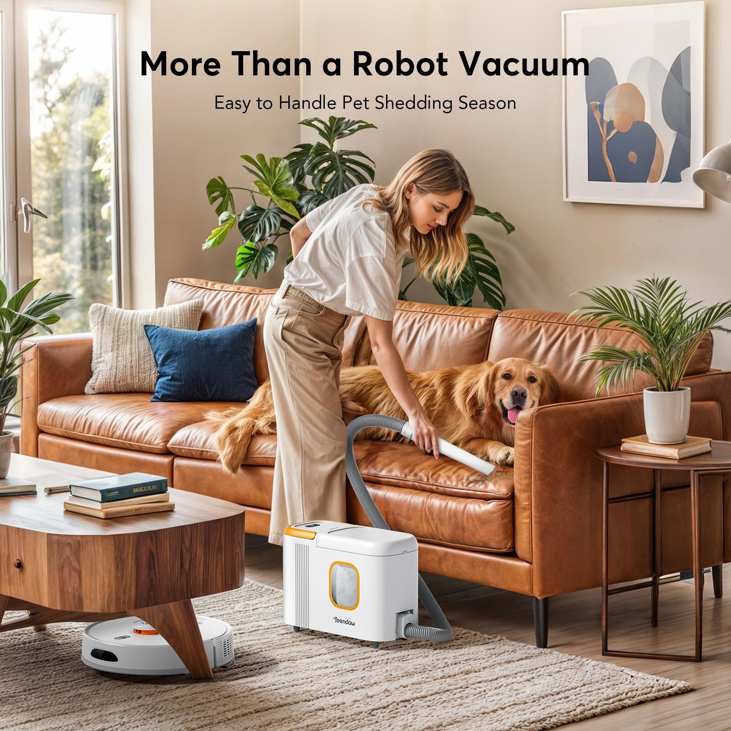Teendow D20S Max+ Robot Vacuum and Mop, 6000Pa Suction for Pet Hair, with Self-Emptying Dock and Pet Grooming Parts, 10 Weeks Hands-Free Cleaning, PreciSense LiDAR Navigation, App & Voice Control