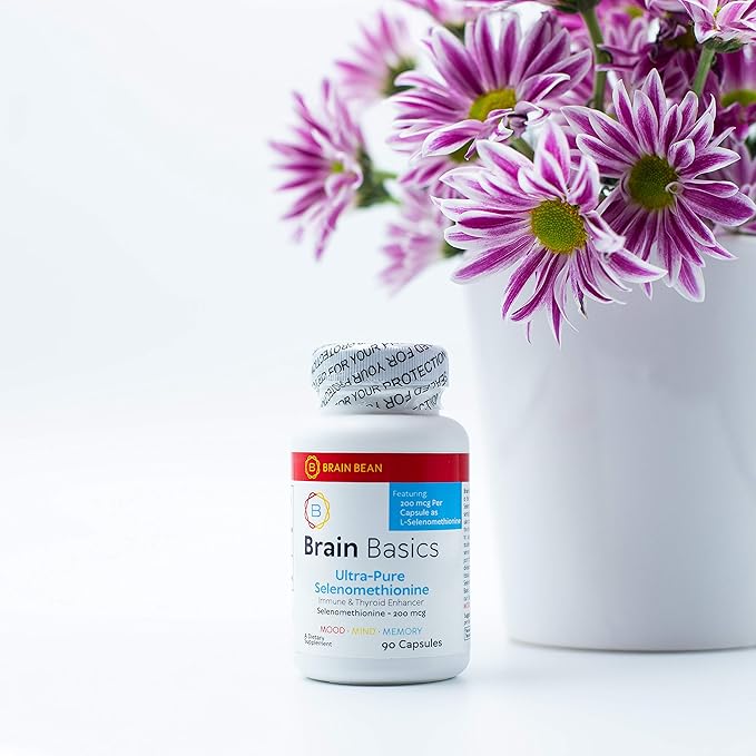 Brain Basics Ultra-Pure Selenomethionine - Proper Thyroid Function and Immune System Support - 200 mcg Most Bioavailable Selenium - 90 Servings