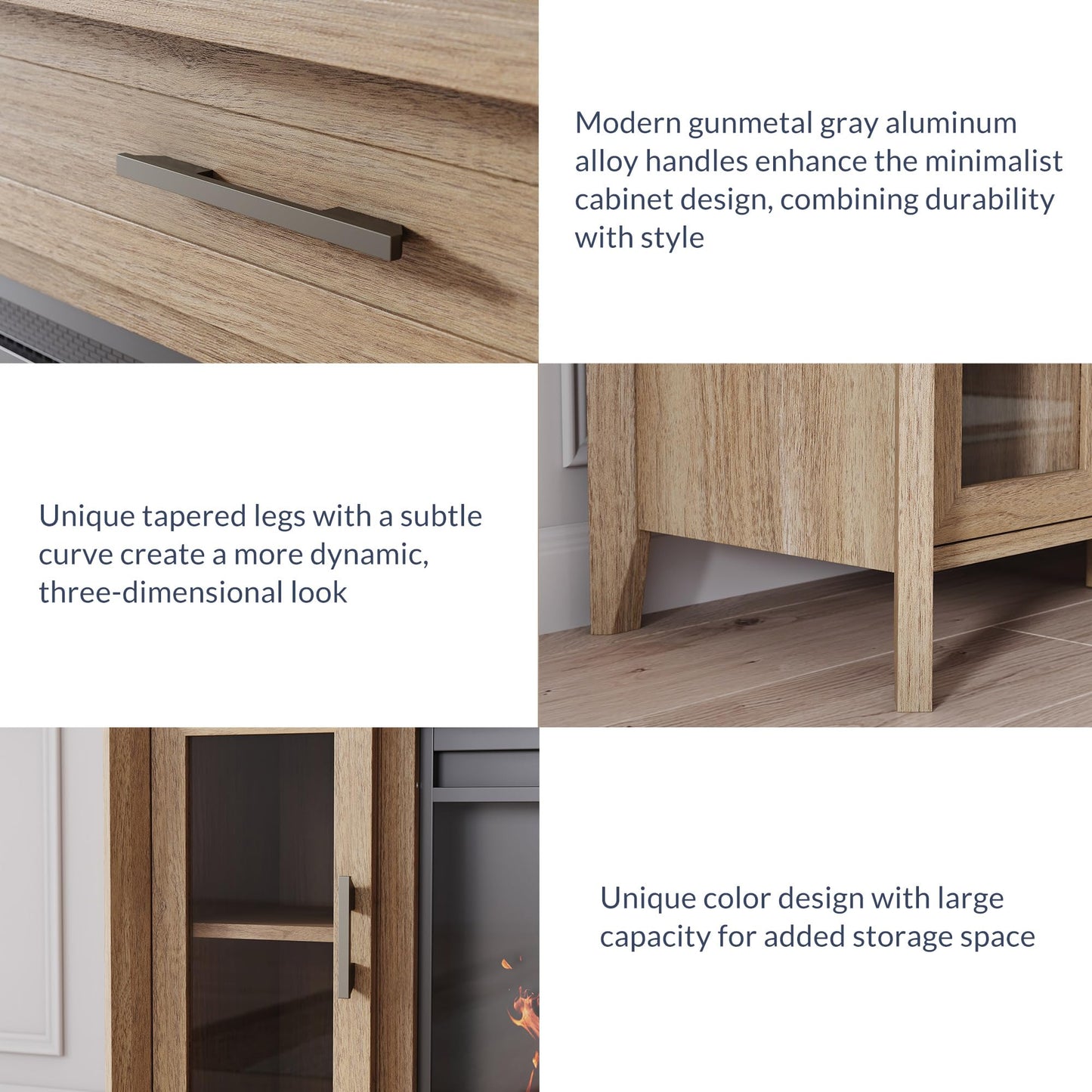 BELLEZE 74 Inch Rustic TV Stand with 48" Electric Fireplace, Extra Large Entertainment Center with Storage Cabinets & 4 Drawers, Media Console Table for Living Room Bedroom (Camel)