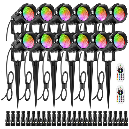 ZUCKEO 12W RGB Low Voltage Landscape Lights, LED Color Changing Landscape Lighting, IP66 Waterproof Outdoor Spotlight, 12V 24V Christmas Decorative Light for Yard Garden Path(12Pack)