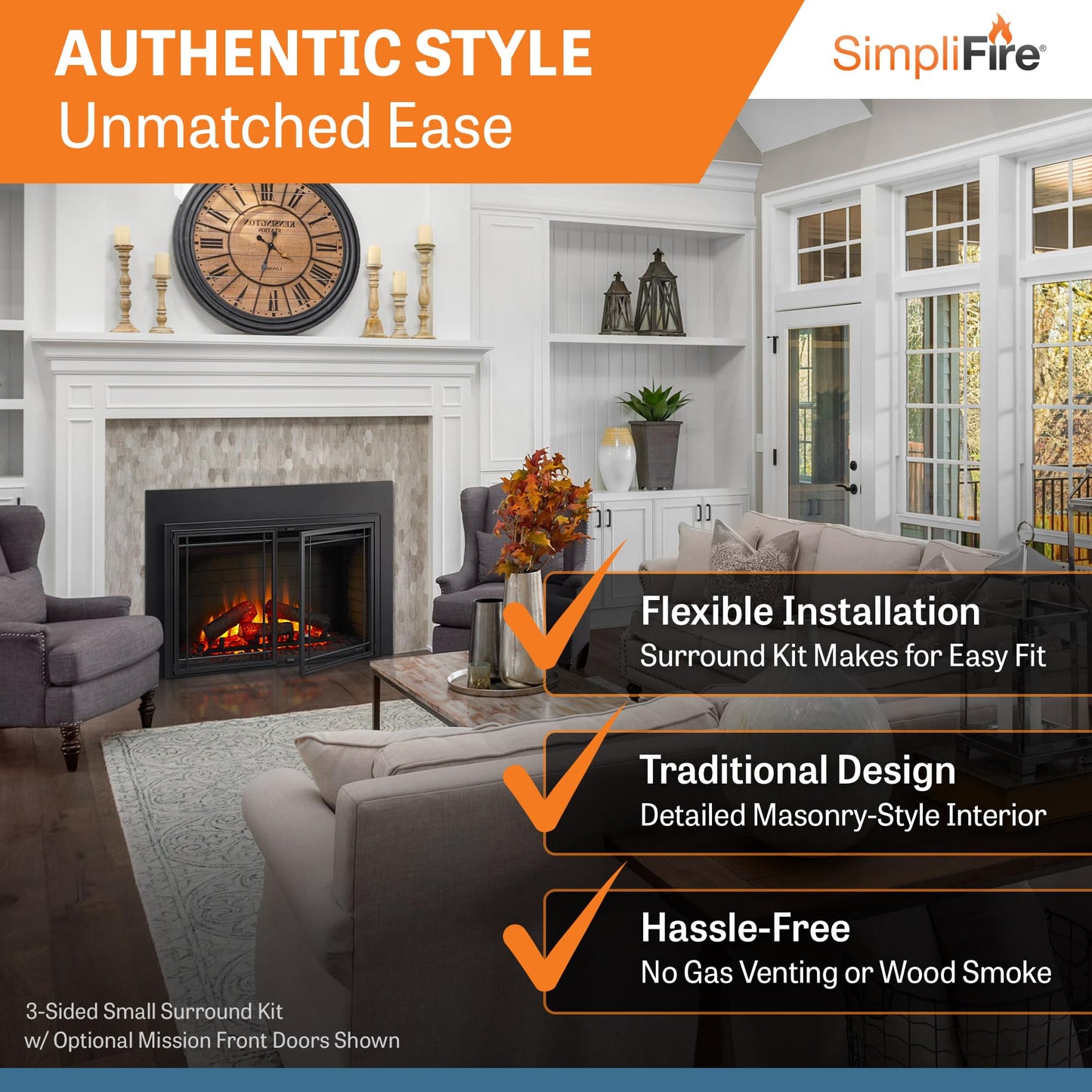SimpliFire 35-Inch Electric Fireplace Insert, Large Black Surround, 44" x 32" (SF-INS35-SF-SI4432-INS35)