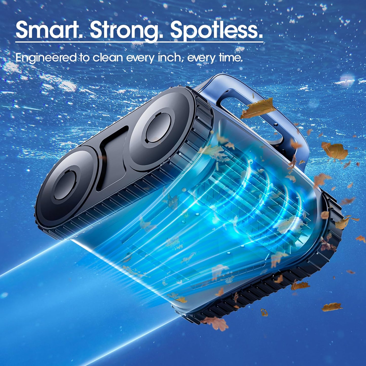 Cordless Robotic Pool Vacuum, Pool Cleaner with Track Drive & Sonar Navigation, 180W Brushless Motor, Wall & Waterline Climbing, 150-Min Runtime, for Inground & Above-Ground Pools up to 2150 Sq. Ft.
