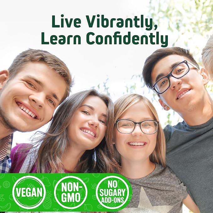 Herbtonics Whole Food Teen Vitamins for Energy, Focus & Immune Support - Multivitamin for Teenage Boys & Girls (12-18) with 62 Superfoods - Vegan, Plant Based, Non-GMO - 60 Easy Swallow Capsules