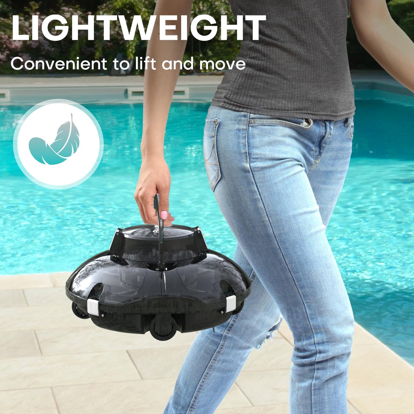 Cordless Robotic Pool Vacuum, Self-Parking Technology, Portable, Ideal for Above-Ground Flat Pool up to 645 Sq. Ft