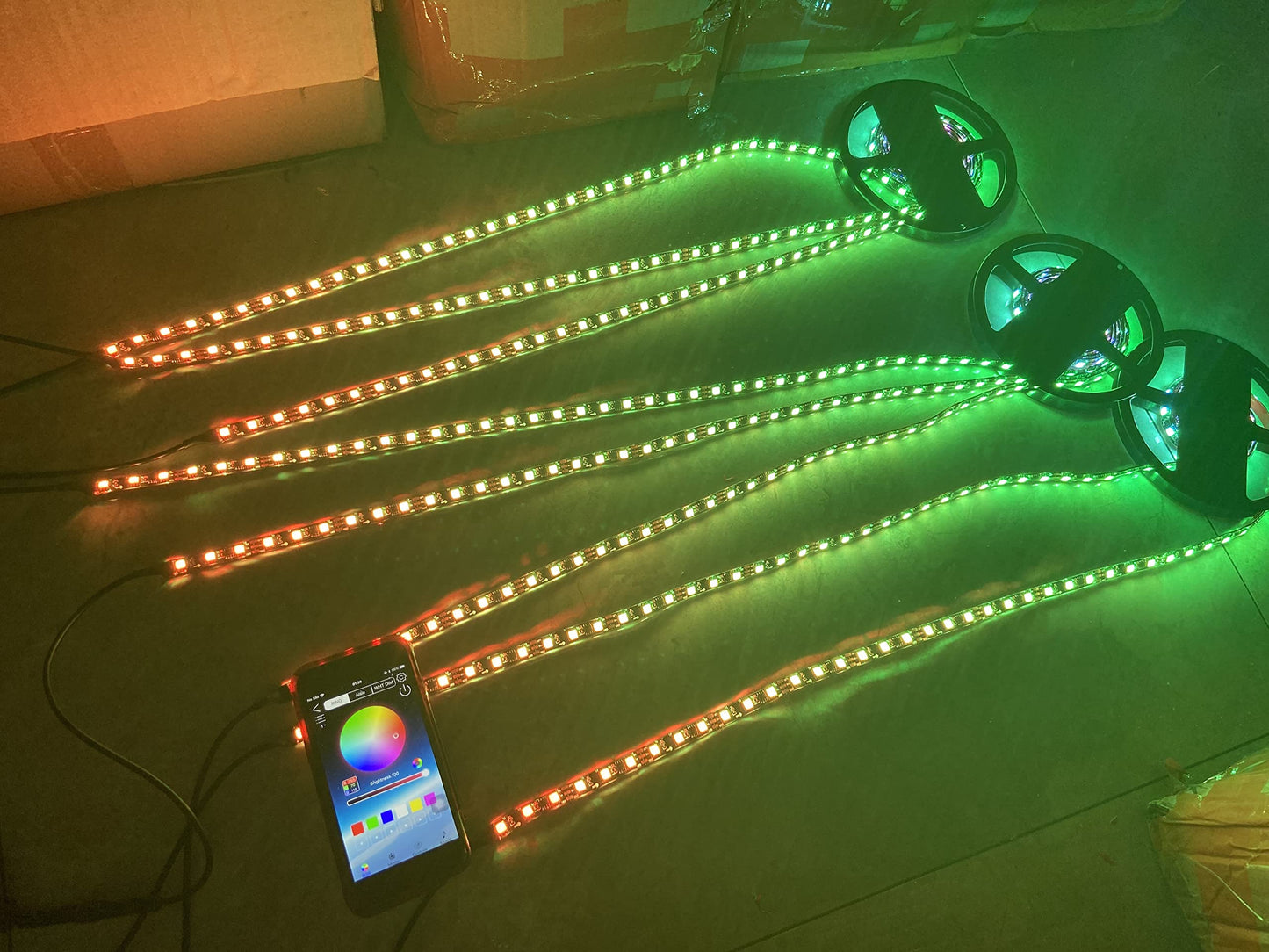 8PCS 4FT Full Tinted LED Black Out PCB Smoked Chasing + RGB Multi-Color + Solid Color Light Strips for Polaris Slingshot Hood Lights Car Truck Front Grille Ryker Spyder APP+RF