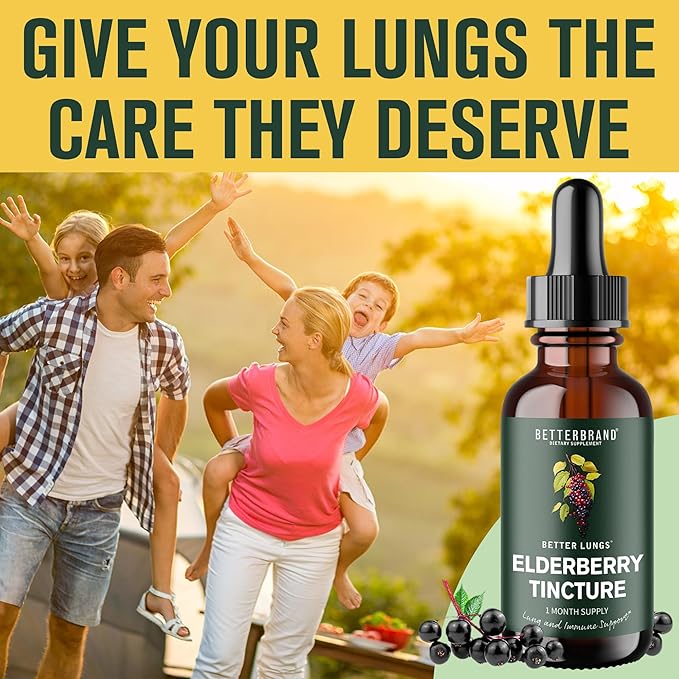 Betterbrand BetterLungs Elderberry Tincture Dietary Supplement - All Natural Sugar-Free Non-GMO Vegetarian for Winter Immune Support (30 Day)