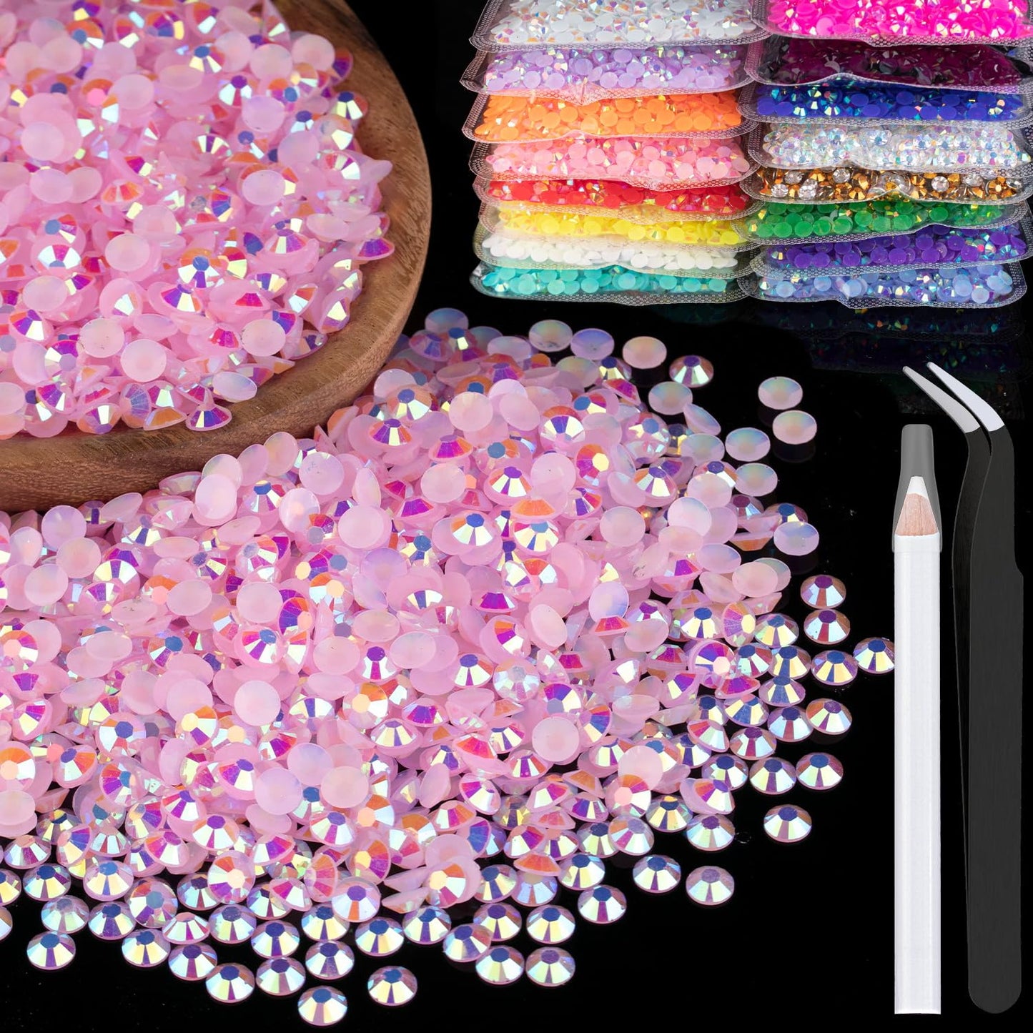 2500Pcs 5Mm Resin Rhinestones Bulk, Light Pink Ab Flatback Round Jelly Rhinestones Bedazzling Non Hotfix Crystal Gems Large Quan