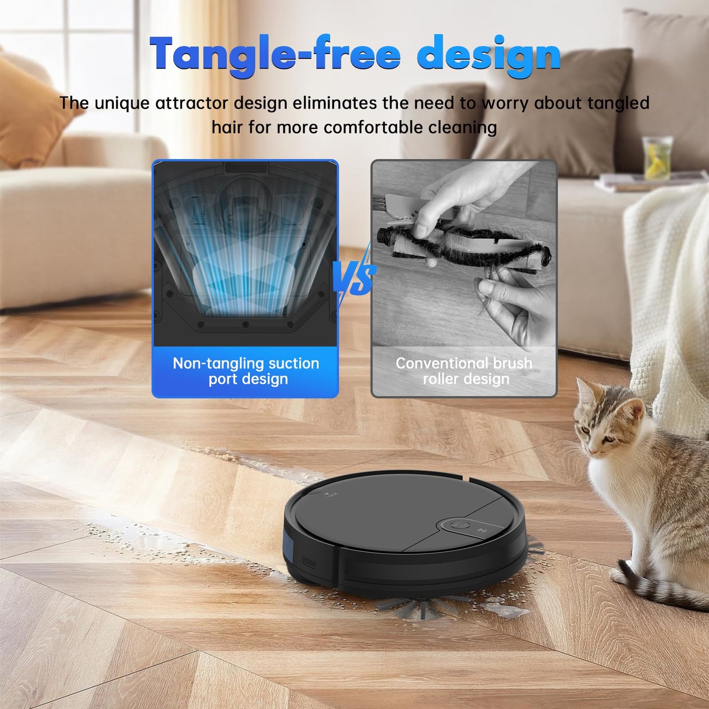 ATTELL Robot Vacuum and Mop Combo,3000Pa Max Suction,120 Mins Runtime,2 in 1 Mopping Robot Vacuum Cleaner,Wi-Fi/App/Remote,Self-Charging,for Pet Hair,Hard Floors and Low Pile Carpet,Black