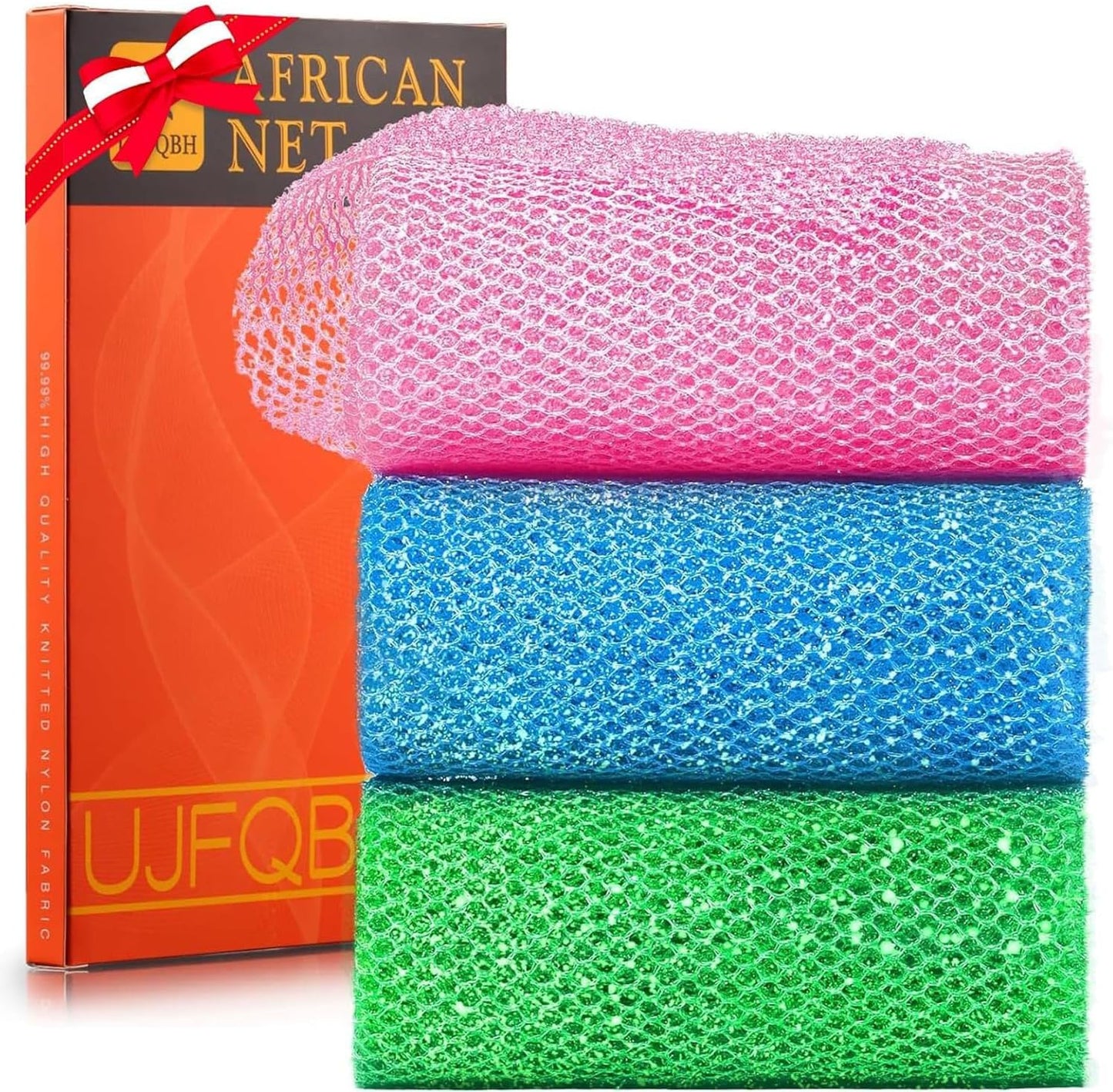 3-Piece African Exfoliating Net Bath Sponge Set | Skin Smoother | Daily Use