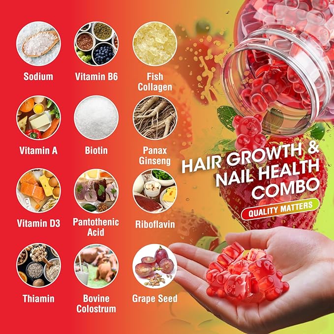 2 Pack Colostrum Supplement Gummies for Women & Men, with Biotin 10000mcg, Collagen, Grape Seed, Vitamin A, D3, B1 for Hair Skin Nails,Immue Support, Sugar-Free, 60 Day Supply