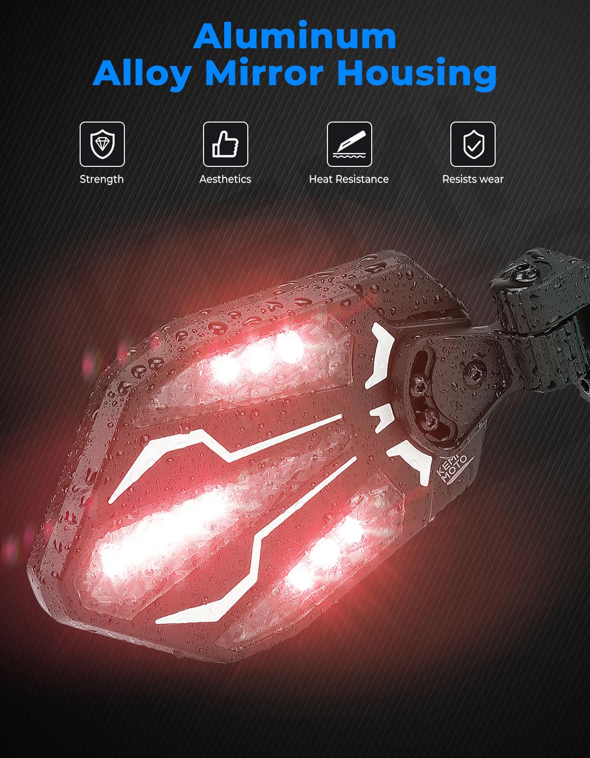 KEMIMOTO UTV Lighted Side Mirrors, RGB Aluminium UTV Mirror with 29 Color Modes for 1.6"-2" Roll Bar Compatible with Can-Am Maverick X3, Polaris RZR, Pioneer, Talon, Teryx, Mule, CFMOTO Rear View