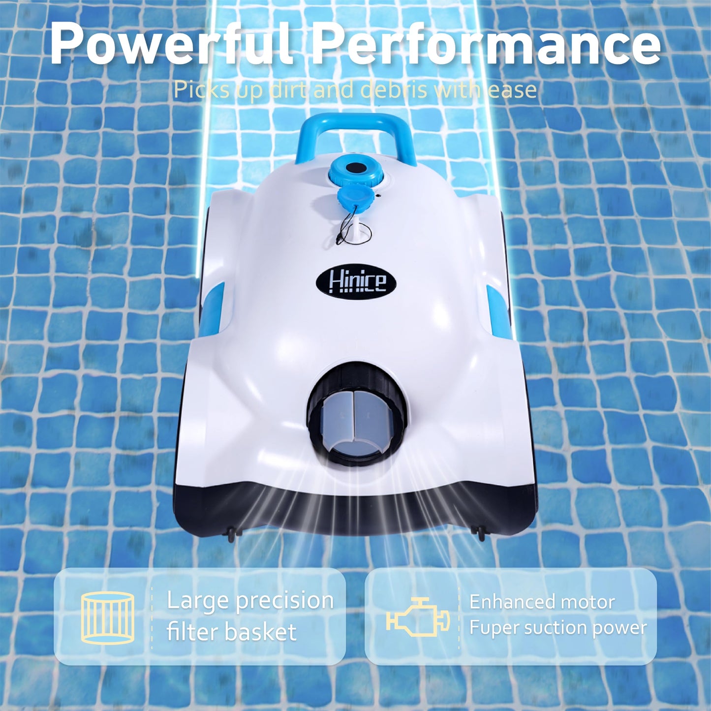 Hinice Cordless Robotic Pool Cleaner,Automatic Pool Vacuum Robot for In-Ground/Above Ground Pools,150 Min Runtime, IPX8 Waterproof, 2200 Sq Ft Coverage (White)