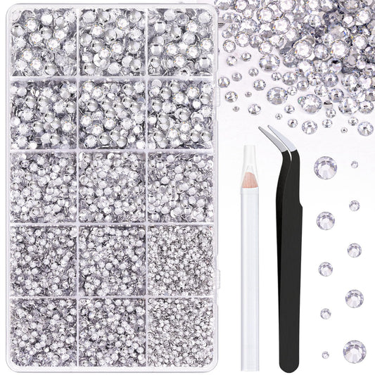 16000Pcs Resin Rhinestones with Tweezers for Crafting, Silver Clear 2-6mm Mixed Sizes Flatback Gems, Bedazzling Crystal for DIY Crafts Clothing Tumblers Mugs Shoes Fabric Nail Art
