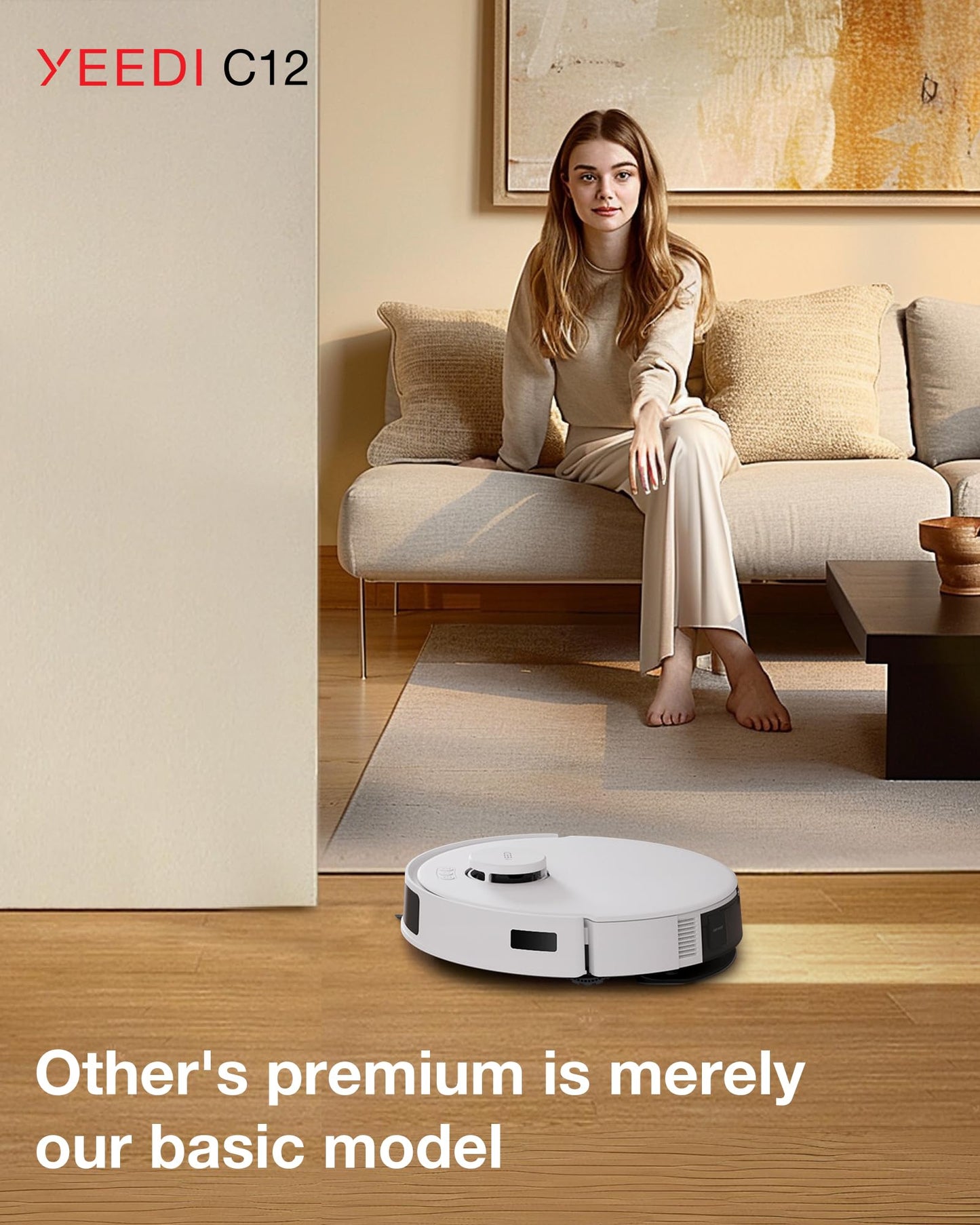 Yeedi C12 Robot Vacuum Cleaner and Mop, 8000Pa Strong Suction, ZeroTangle Brush, Smart Navigation, Self-Charging, White