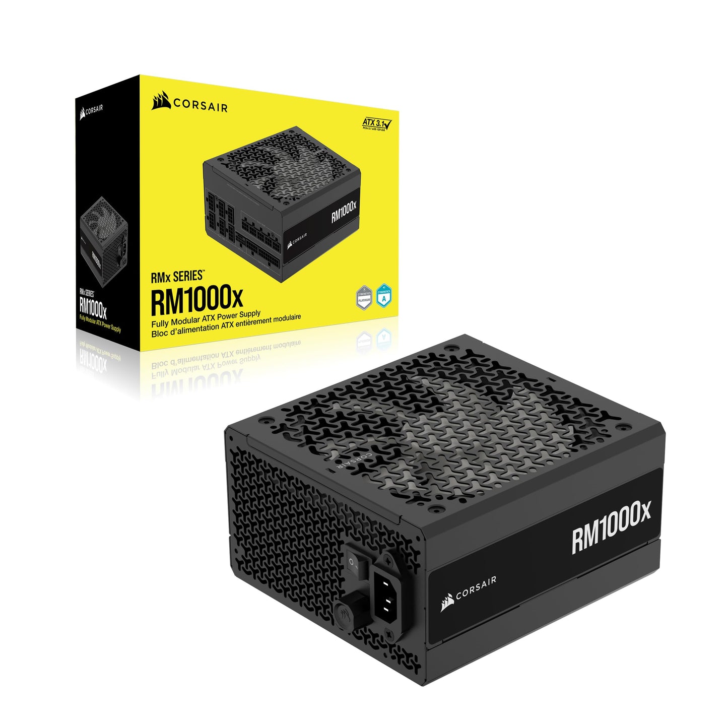 CORSAIR RM1000x Fully Modular Low-Noise ATX Power Supply – ATX 3.1 Compliant – PCIe 5.1 Support – Cybenetics Gold Efficiency – Native 12V-2x6 Connector – Black