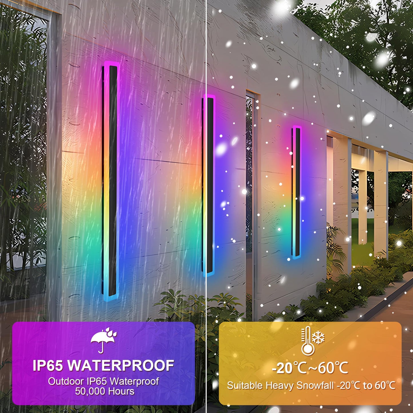 RGB Outdoor Wall Lights, 2 Pack 40inch Long Wall Sconce, Modern Lighting LED Outdoor Wall Lights, Long Wall Light IP65 Waterproof 30W Dimmable Exterior Sconce Led Linear Light for Garage, Patio,Porch