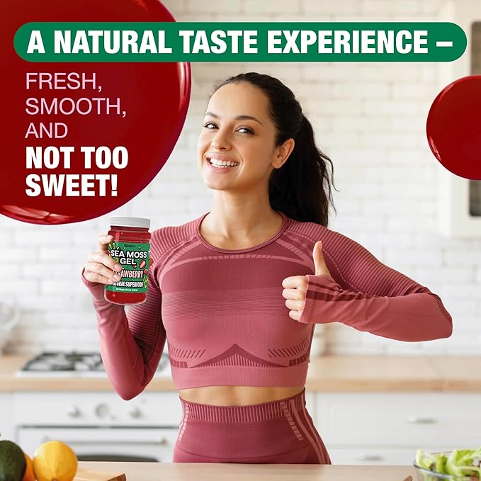 Biolore Sea Moss Gel Strawberry Made in USA Raw Wildcrafted Irish Seamoss Essential Vitamins Trace Minerals Vegan Superfood (Strawberry 8OZ)