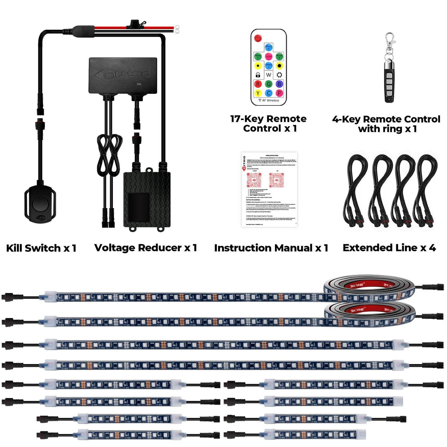 12pcs Golf Cart Lights with 12V-72V Voltage Reducer, RGB Led Underglow Light Kit with 2 Remotes and App Control, Waterproof, Sound Active, Battery Drain Protect Kill Switch Golf Cart Light