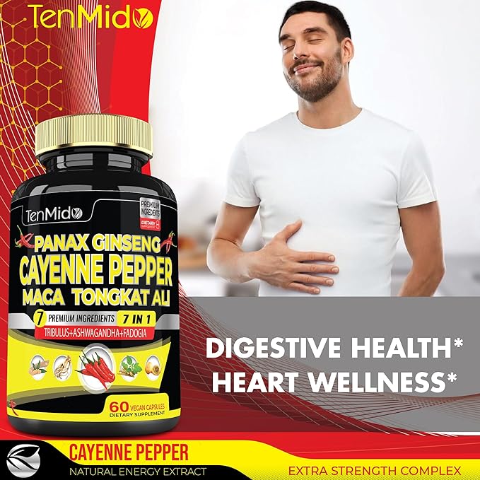 2 Packs 60 Caps of Cayenne Pepper Supplements Extract Capsules with Tongkat Ali, Ginseng, Tribulus, Ashwagandha, Maca, Fadogia - 4 Month Supply