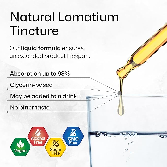 BIO KRAUTER Lomatium Root Tincture - Vegan Respiratory Support Supplement - Lomatium Dissectum Liquid Extract - Alcohol & Sugar Free - 2 Fl.Oz.