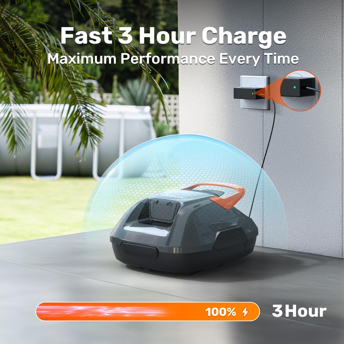 Gosvor Cordless Robotic Pool Cleaner, Lasts 90 Min, Automatic Vacuum for Above-Ground Pools up to 860 Sq.ft, Portable, Self-Parking, Orange