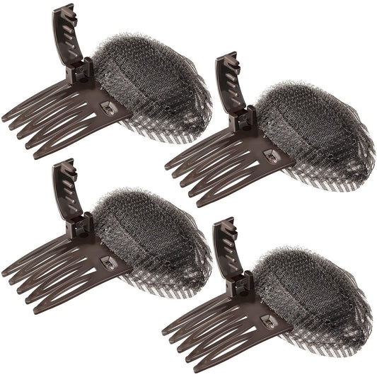 4 Pieces Puff Hair Accessories - Invisible Fluffy Sponge Clips, Front Comb Bun Bump Up Volume Base, Styling Inserts to Increase Volume for Women and Girls (Brown)