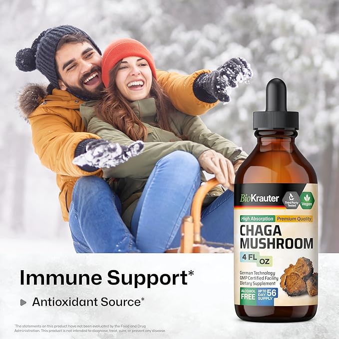 BIO KRAUTER Chaga Mushroom Extract - Chaga Tincture for Immune Support - Vegan, Alcohol & Sugar Free Drops 4 Fl.Oz.