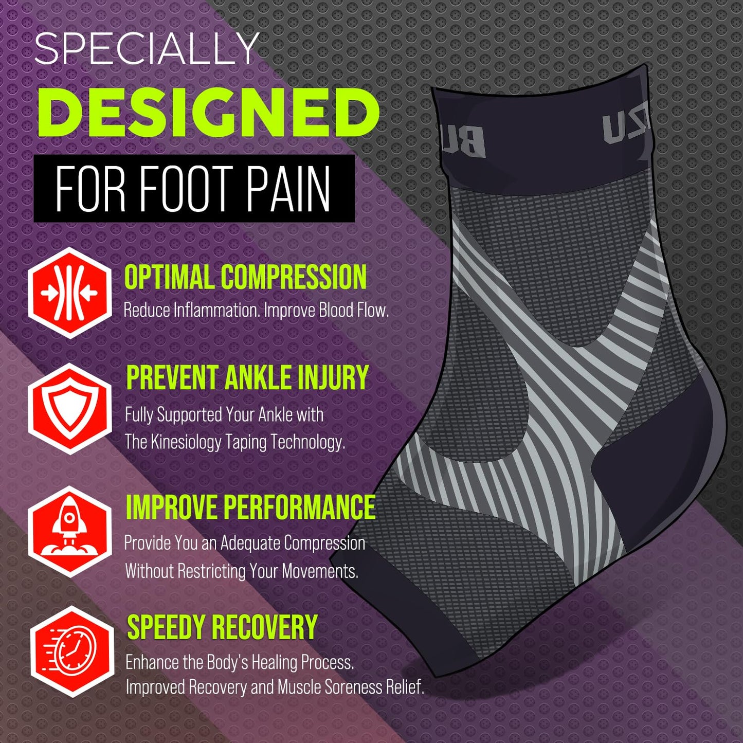 BLITZU Foot Compression Sleeve Plantar Fasciitis Relief Plantar Fasciitis Socks Women Ankle Sleeve Support Foot Support for Pain Plantar Fasciitis Compression Socks Black XXL