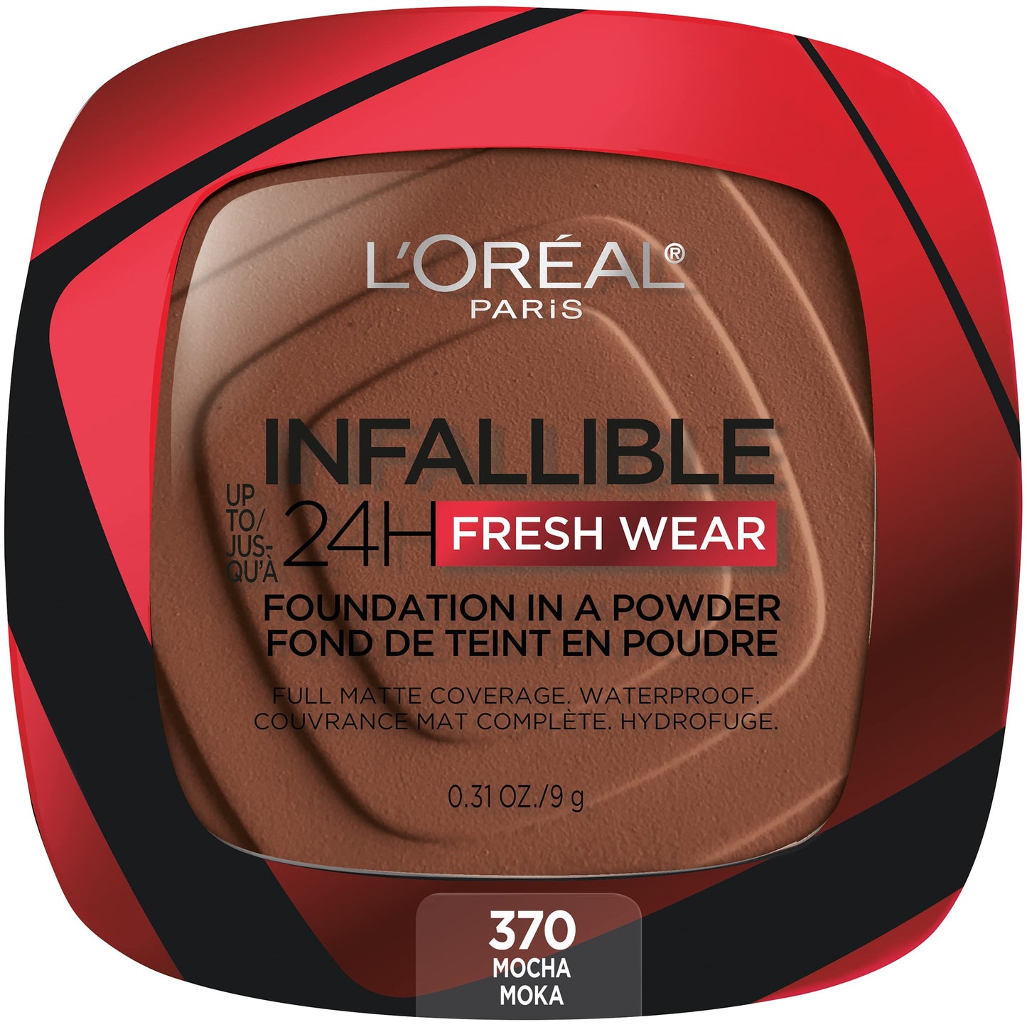 L'Oreal Paris Makeup Infallible Fresh Wear Foundation in a Powder, Up to 24H Wear, Waterproof, Mocha, 0.31 oz.