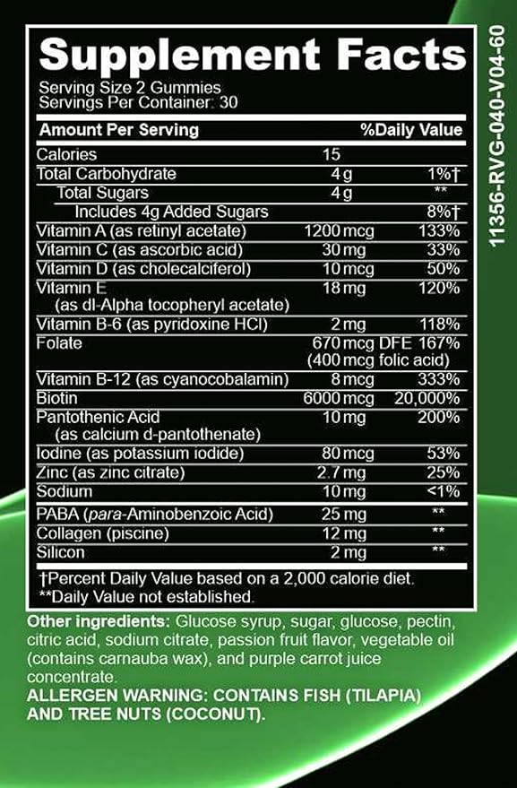 Halalways Hair, Skin & Nails Gummy Certified Halal Supplement Optimal Solutions Hair, Skin and Nails Gummies with Biotin 6000 mcg, Folate,Passion Flavored