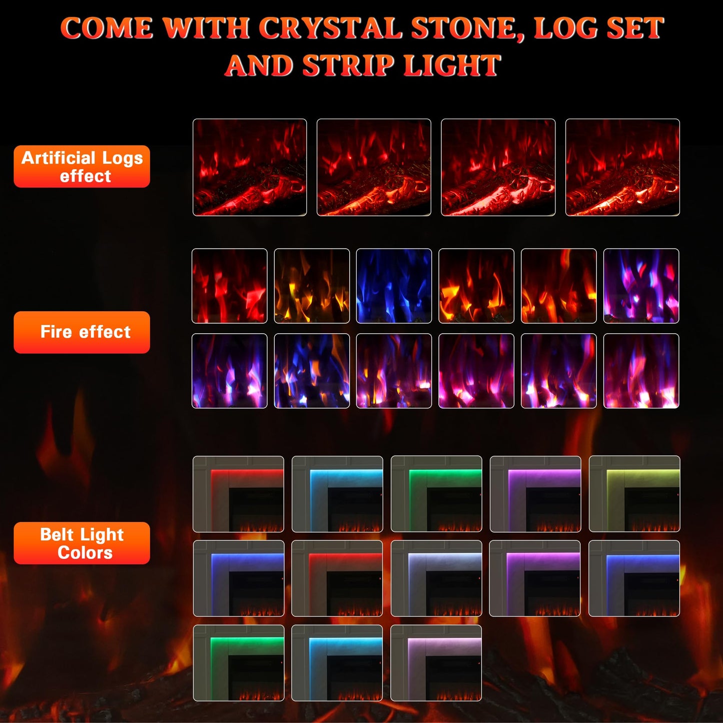 Weyderk 50" Electric Fireplace with Mantel, TV Stand with 23" Freestanding Electric Fireplace, Adjustable Led Flame Remote Control, Beige Gray Marble Finish Fireplace Mantle for Living Room, Bedroom