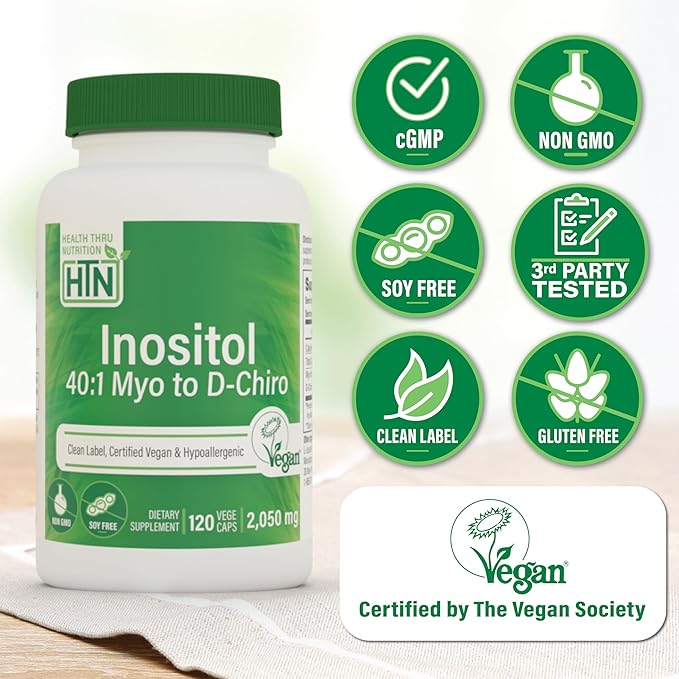 Health Thru Nutrition Inositol Supplement 40:1 Myo-Inositol to D-Chiro-Inositol Ratio 2050mg Per Serving | 120 Capsules | Certified Vegan | Non-GMO