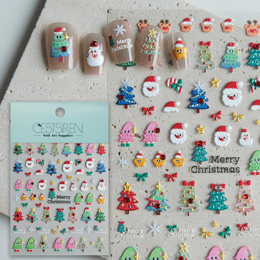 CESTSIREN Christmas Nail Decals, Red Rhinestones, Self-Adhesive Nail Stickers for Women, Cute Nail Art Design