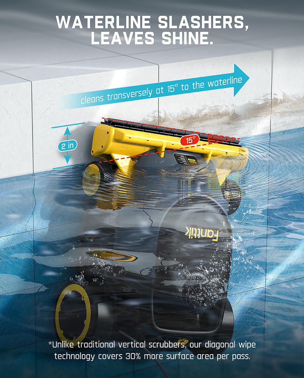 Fanttik Aero X Horizontal Waterline Cleaning, 4X Efficiency, 6H Working Time Cordless Robotic Pool Vacuum Cleaner, Clean Waterline, Wall, Floor, up to 5382 sq.ft, APP & Remote Control