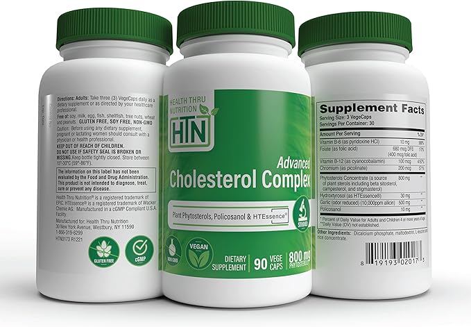 Health Thru Nutrition Advanced Cholesterol Complex | Heart Health Support & Lipid Metabolism with Phytosterols, Policosanol, Hydroxytyrosol, Chromium and More | Vegan, Non-GMO (Pack of 90)