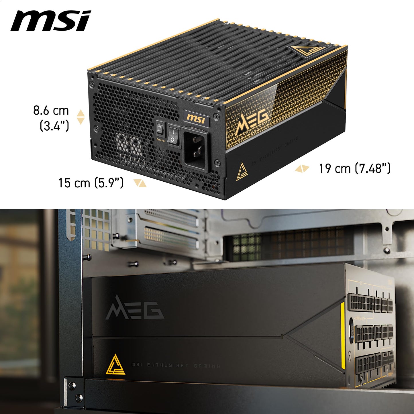 MSI MEG Ai1600T PCIE5 ATX 3.1 Gaming Power Supply - Full Modular - 80 Plus Titanium Certified 1600W - 100% Japanese 105°C Capacitors - ATX PSU - 12 Year Warranty