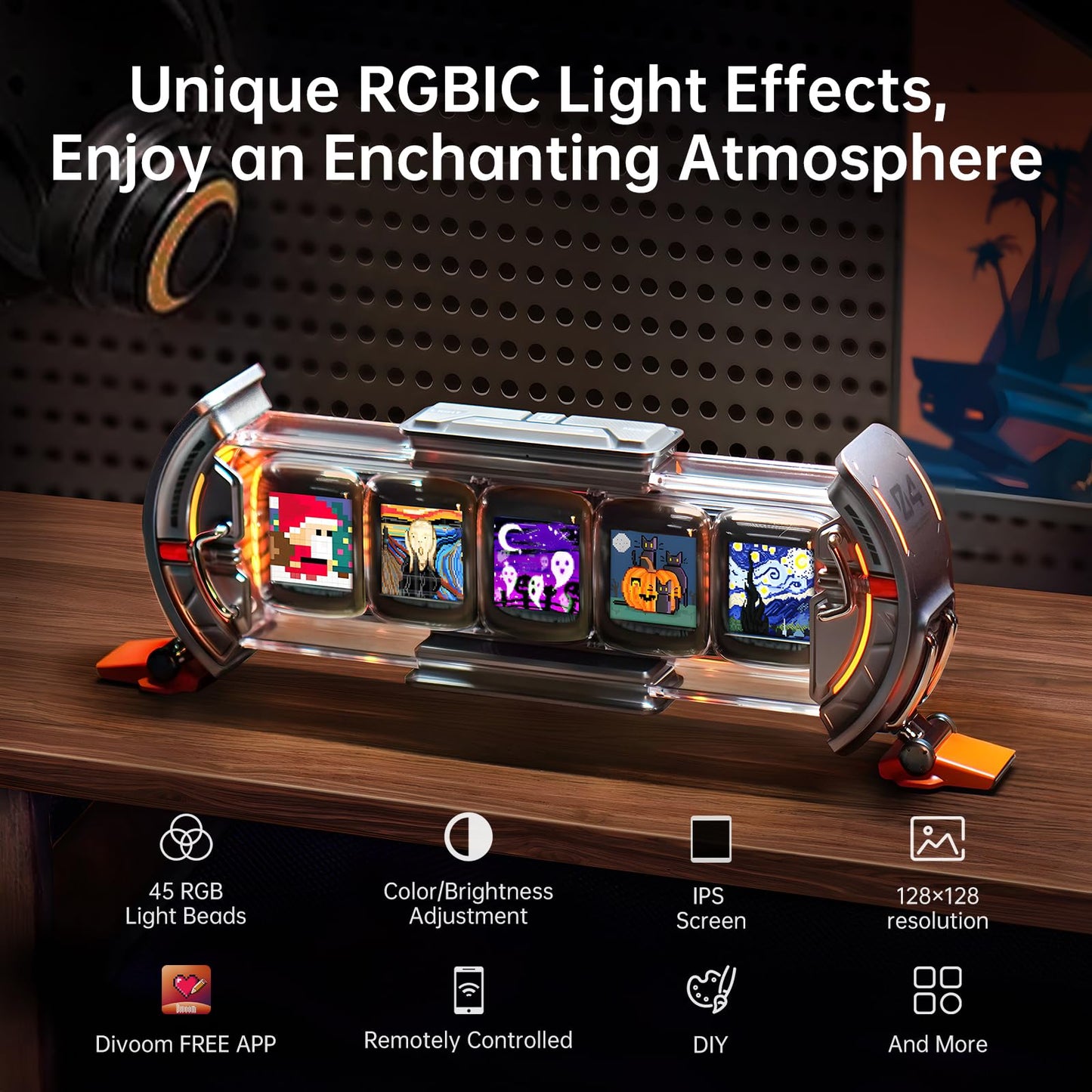 Divoom Times Gate - Cyberpunk Gaming Setup Digital Clock with Smart APP Control, WiFi Connect, RGB LED Display, Personalized Dashboard, Pixel Art for Gaming Room & Office Decor(Sliver)