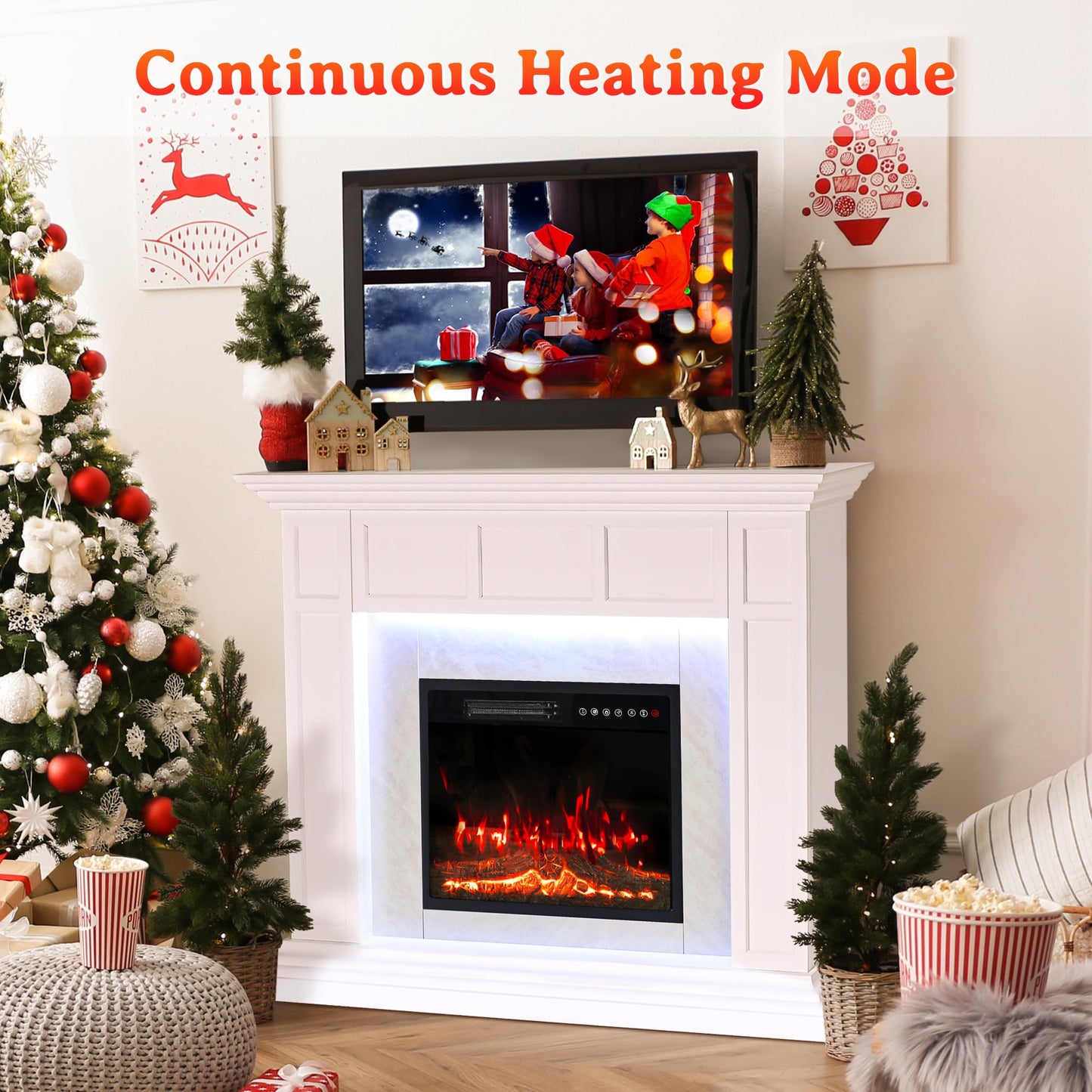 Weyderk 50" Electric Fireplace with Mantel, TV Stand with 23" Freestanding Electric Fireplace, Adjustable Led Flame Remote Control, Beige Gray Marble Finish Fireplace Mantle for Living Room, Bedroom