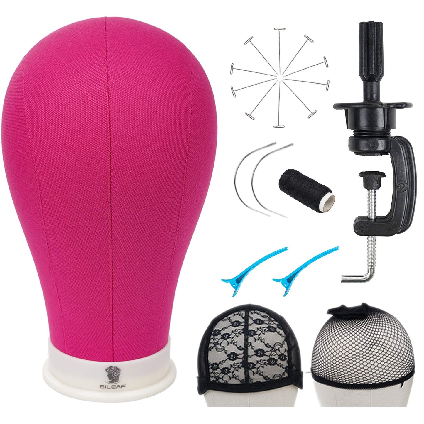 Bileaf 23 Inch Poly Canvas Block Mannequin Wig Head With Stand Colored Styling Manikin Head Set For Making Wig Display With Moun