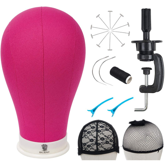 Bileaf 23 Inch Poly Canvas Block Mannequin Wig Head With Stand Colored Styling Manikin Head Set For Making Wig Display With Moun