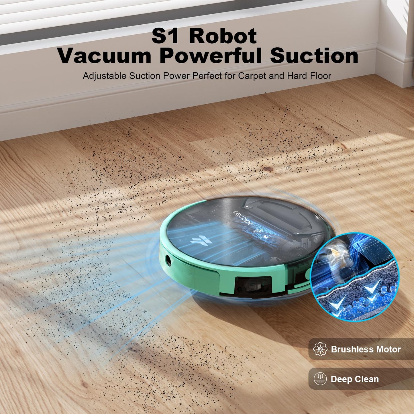TECBOT S1 Robot Vacuum Cleaner Slim 120Mins Runtime 2-in-1 Robot Sweeping or Mopping Self-Charging WiFi&App&Remote Control Robotic Vacuum Cleaner for Home Pet Hair Hard Floors,Blue