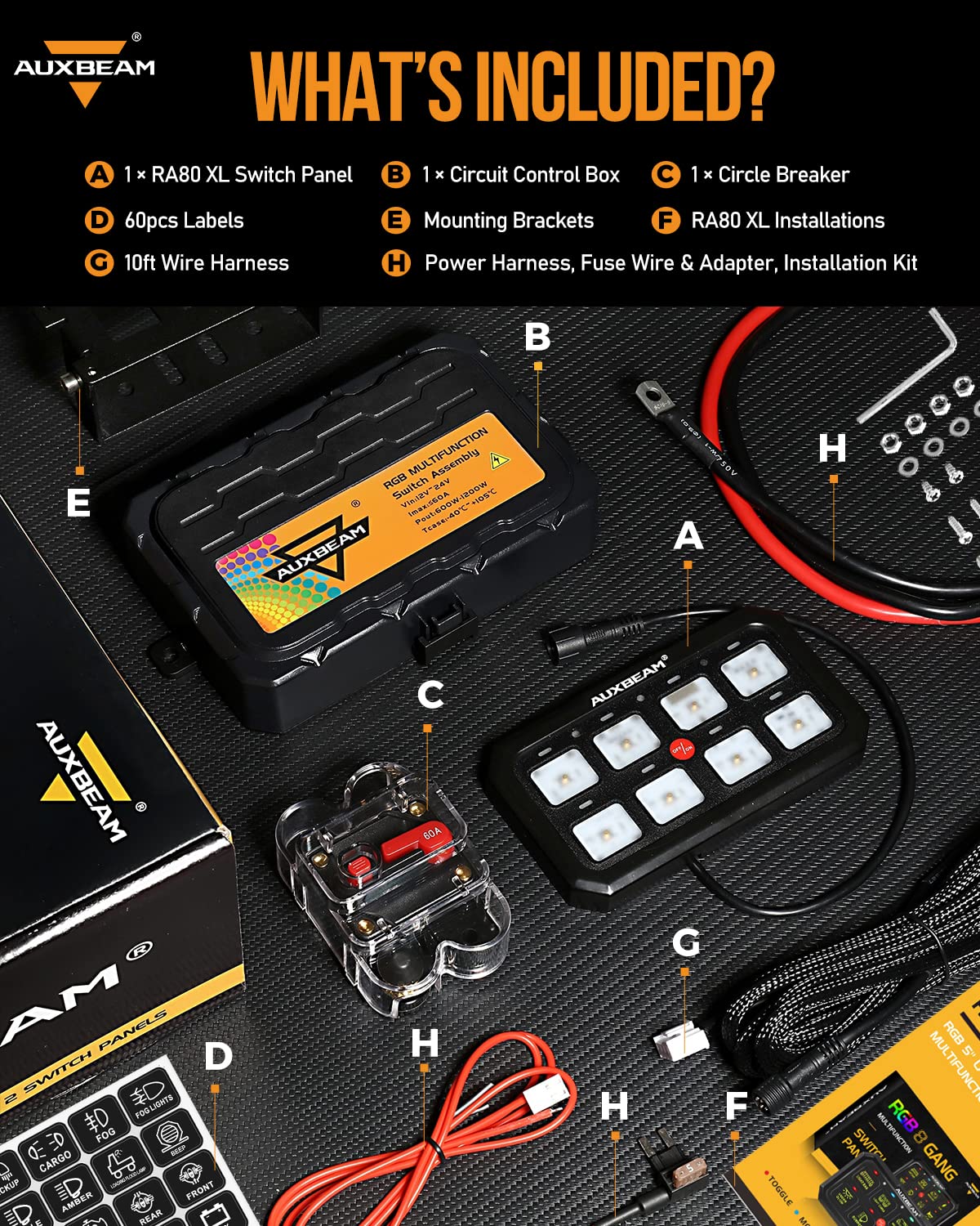 Auxbeam Switch Panel RGB 5 Inch Large 8 Gang Switch Panel RA80 XL Toggle Momentary Pulsed 12V Switch Panel for Car Truck SUV RV Camper Van Offroad Accessories 2 Years Warranty