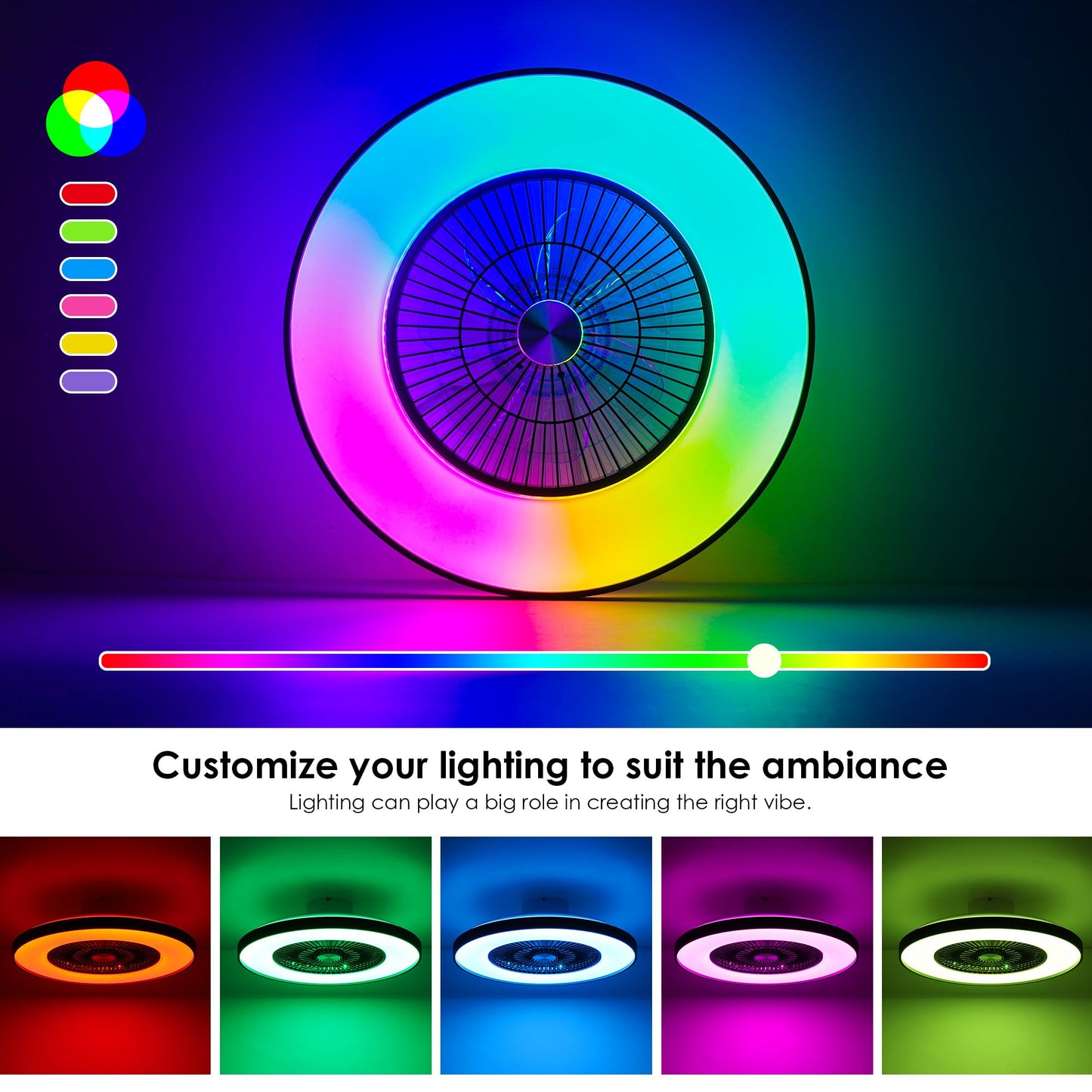 HUMHOLD 24" Bladeless Ceiling Fans with Lights and Remote/APP/Voice Control, Low Profile Ceiling Fan with RGB Lights, Enclosed Flush Mount Ceiling Fan for Kid's Bedroom/Living Room