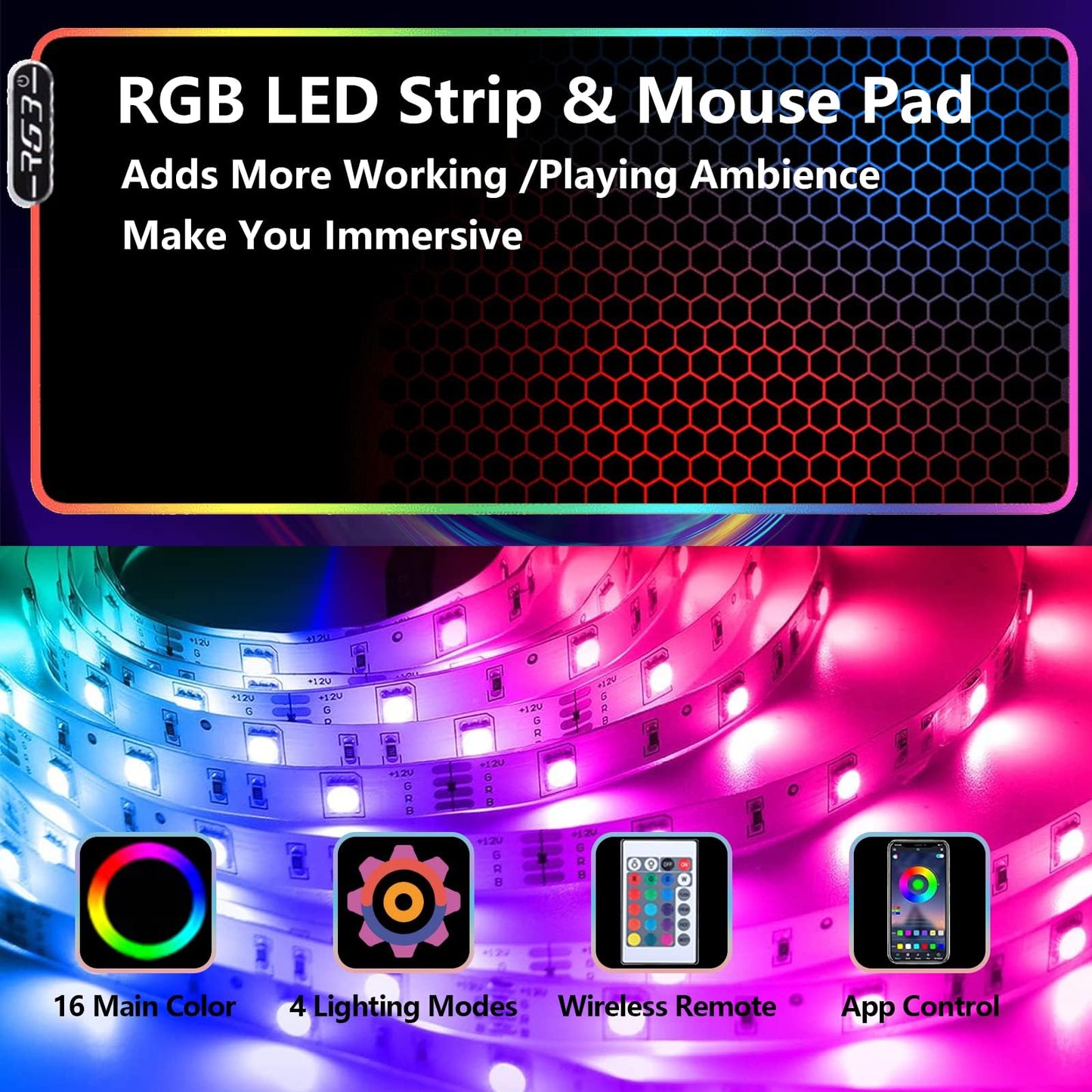 Gyfimoie Gaming Desk with Power Outlets & LED Lights, 63" Wing-Shaped Computer Desk with Full Monitor Stand,Wireless Charging,Shelves,RGB Mouse Pad, Studio Desk Corner Desk with Headphone Hook (Black)