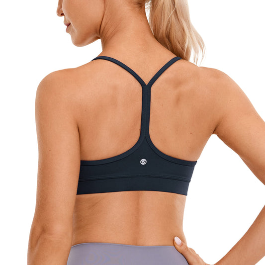 CRZ YOGA Butterluxe Womens Y Back Sports Bra - Padded Racerback Low impact Spaghetti Thin Strap Workout Yoga Bra True Navy X-Small