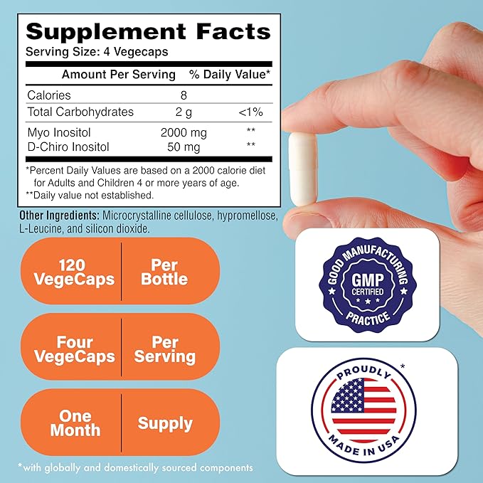 Health Thru Nutrition Inositol Supplement 40:1 Myo-Inositol to D-Chiro-Inositol Ratio 2050mg Per Serving | 120 Capsules | Certified Vegan | Non-GMO