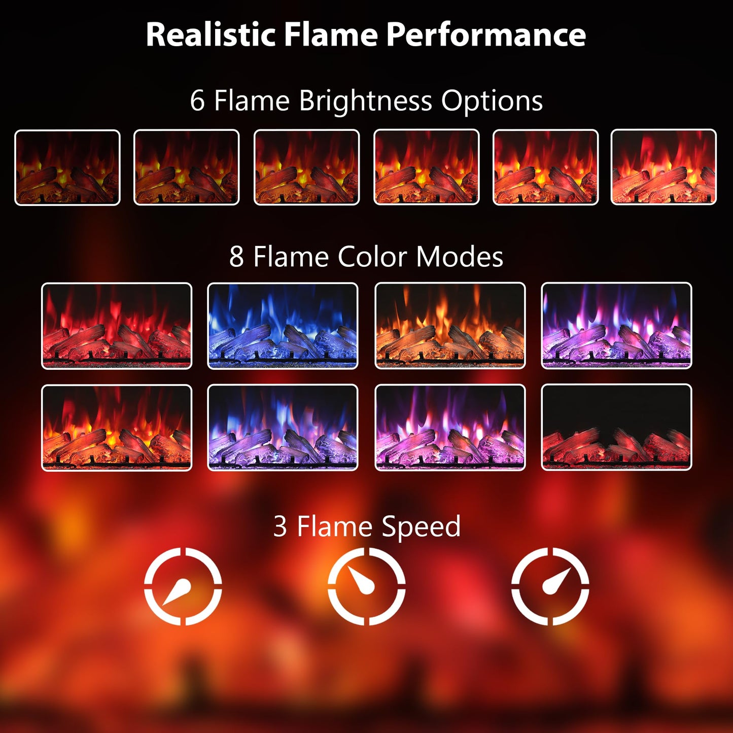 Oxhark Flame 28 in Wall Mounted & Recessed Electric Fireplace Inserts, Electric Fireplace Heater with Remote Control, 6 Levels Brightness, 9H Timer, Black, 1500W/750W